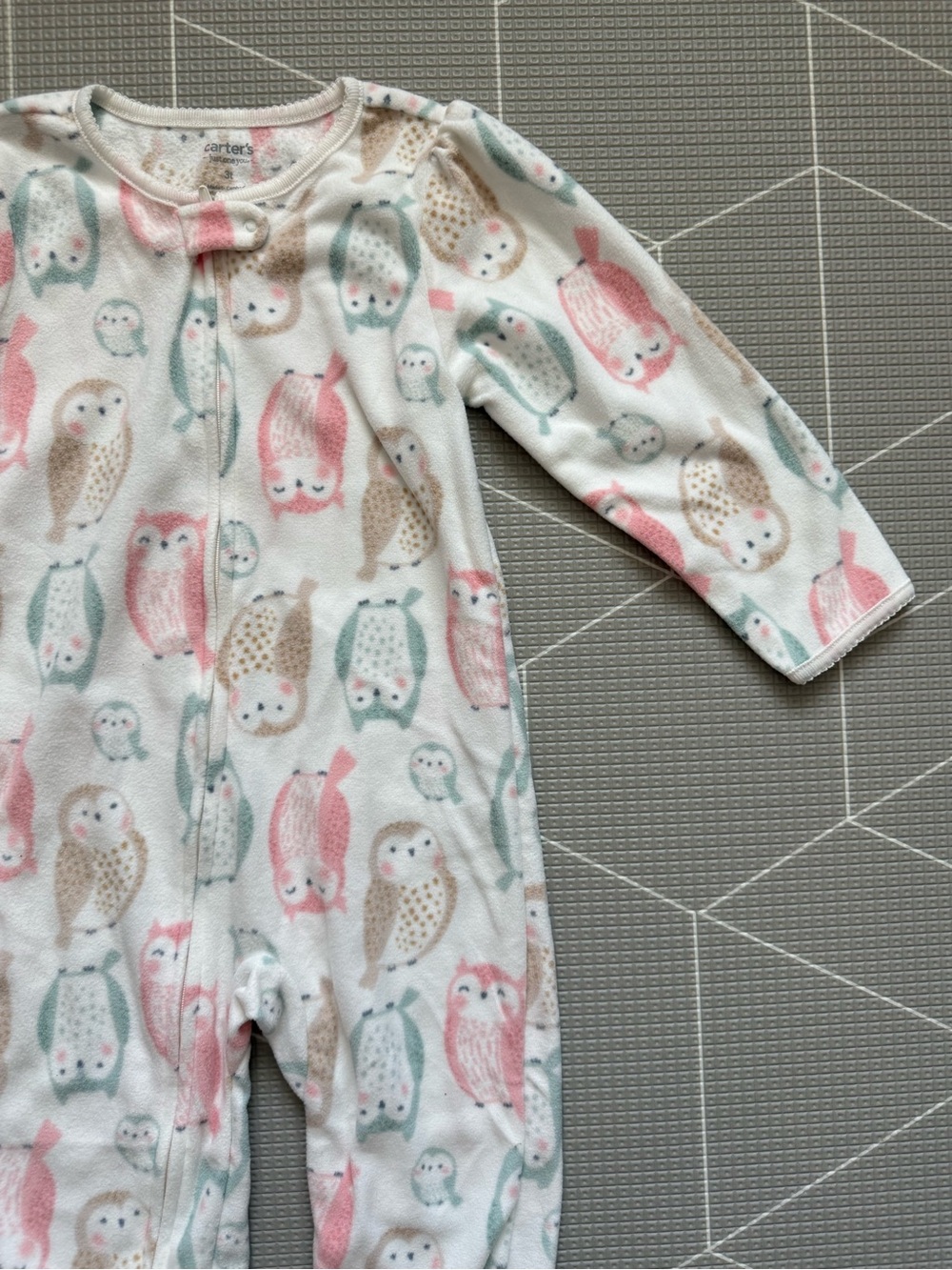 Carter's|Baby girl/toddler soft fleece White Owl Print long sleeve footies in 3T